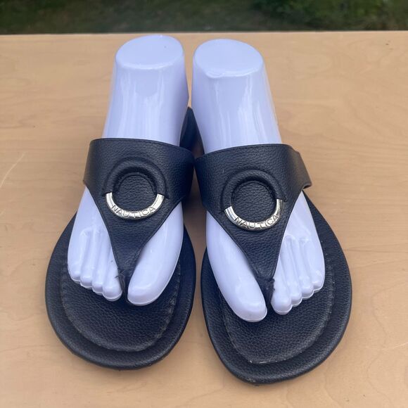 Nautica hase t-strap sandals Slide Sandals Black Clog Flip Flop Size 8 - Picture 8 of 9